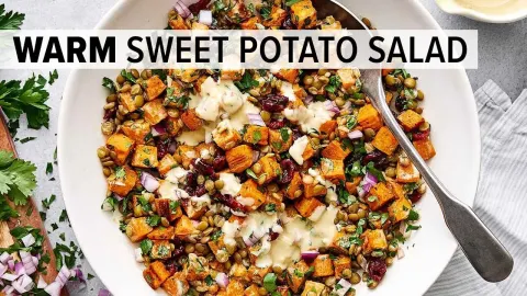 Roasted Sweet Potato Salad with Maple Mustard Tahini Dressing