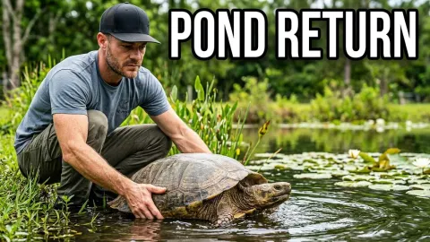 Giant Arava River Turtle Returns to Main Pond as Tortoises Enjoy a Big Produce Feeding