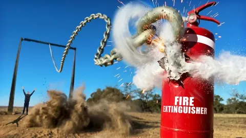Massive Chain Whip Destroys Steel Safe and Fire Extinguisher