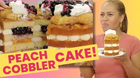 Peach Cobbler Layer Cake with Blueberry and Cornmeal Twist
