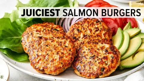 Fresh Hand Chopped Salmon Burgers with Creamy Lemon Dill Sauce