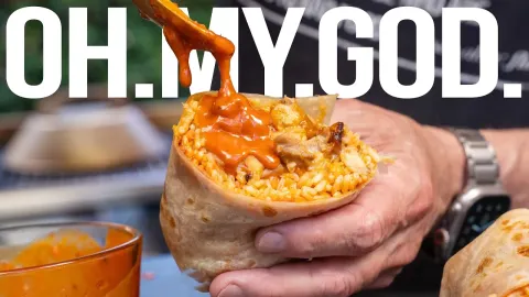 Korean Fire Chicken Burrito with Kimchi Fried Rice and Melty Cheese