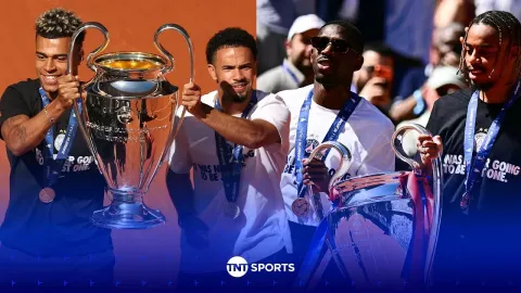 PSG Stars Dembélé, Doué, Barcola and Zaïre-Emery Show Off Champions League Trophy at Roland-Garr