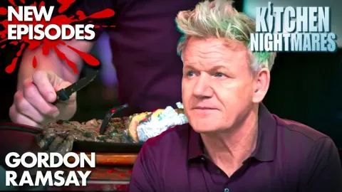 Gordon Ramsay Battles Tough Steak With a Plastic Fork in Kitchen Nightmares Compilation