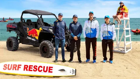 F1 Drivers Compete in Wild Beach Buggy Lifeguard Race