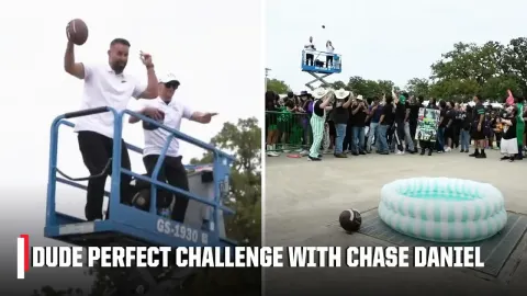 Dude Perfect and Chase Daniel Take on a Wild Scissor Lift Football Challenge at North Texas