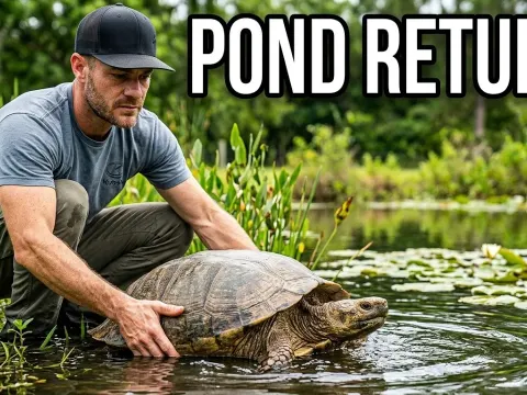 Giant Arava River Turtle Returns to Main Pond as Tortoises Enjoy a Big Produce Feeding