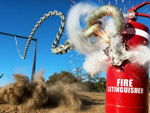 Massive Chain Whip Destroys Steel Safe and Fire Extinguisher