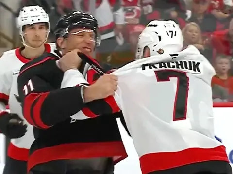 Brady Tkachuk and Jordan Staal Fight in Opening Seconds of NHL Playoffs