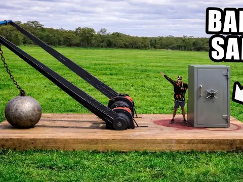 High-Speed Wrecking Ball Machine Tests Bank Safe Durability