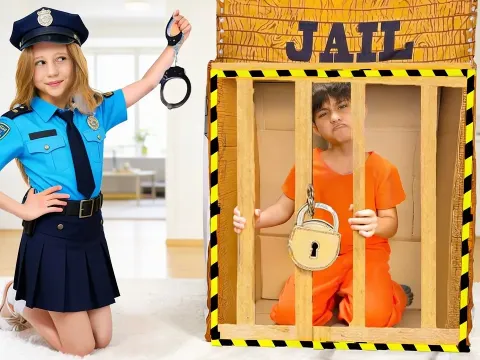 Nastya's Cardboard Prison Escape Challenge and Pool Safety Lesson