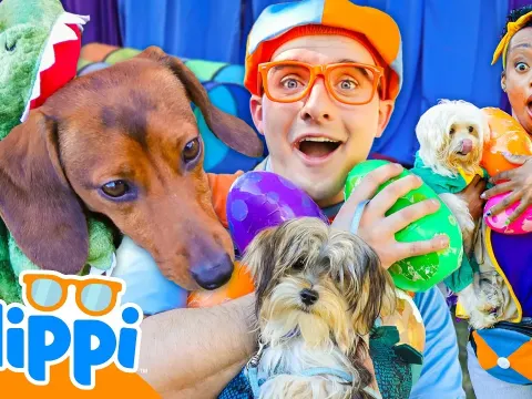 Blippi and Meekah Host a Fun Dinosaur Puppy Show with Obstacle Challenges