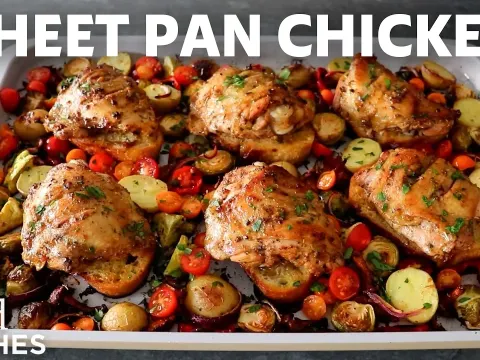 Chef John's Harvest Sheet Pan Chicken With Caramelized Vegetables and Juicy Toasted Bread
