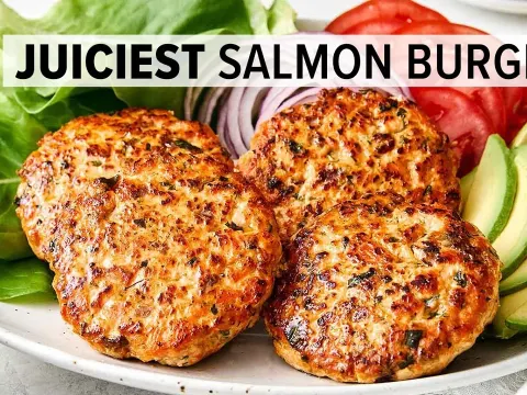Fresh Hand Chopped Salmon Burgers with Creamy Lemon Dill Sauce