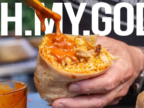 Korean Fire Chicken Burrito with Kimchi Fried Rice and Melty Cheese