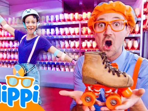 Blippi and Meekah Learn to Roller Skate at a Fun Rink