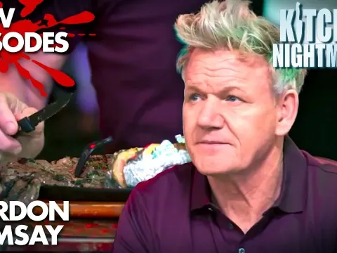 Gordon Ramsay Battles Tough Steak With a Plastic Fork in Kitchen Nightmares Compilation