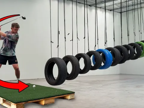 Golf Ball Through 20 Tires: A Wild Warehouse Challenge