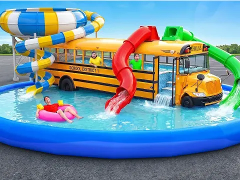 School Bus Transformed Into an Epic Water Park Adventure