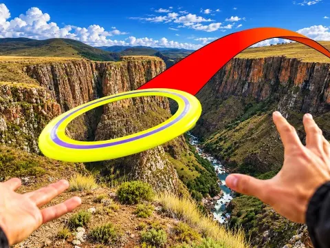 Can an Aerobie Pro Ring Be Caught Across a 222 Meter Canyon