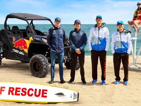 F1 Drivers Compete in Wild Beach Buggy Lifeguard Race