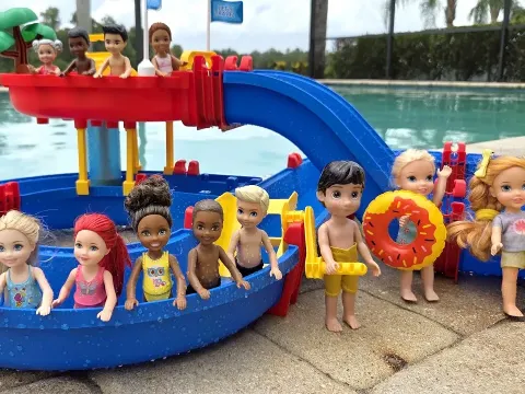 Elsa and Anna Toddlers Enjoy a Fun Water Park Adventure with Barbie Dolls
